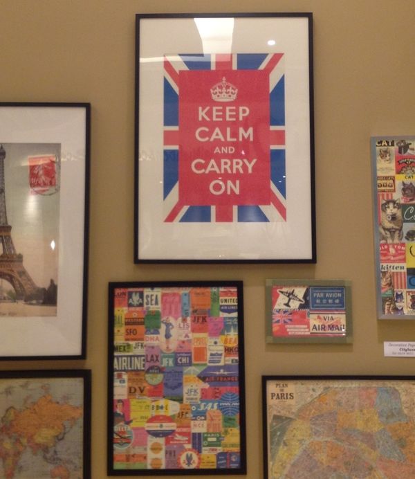 poster stating 'Keep calm and carry on' against the backdrop of the UK flag