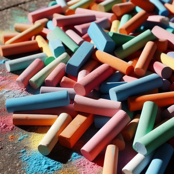 AI-generated image of an assortment of colourful chalks strewn on the ground